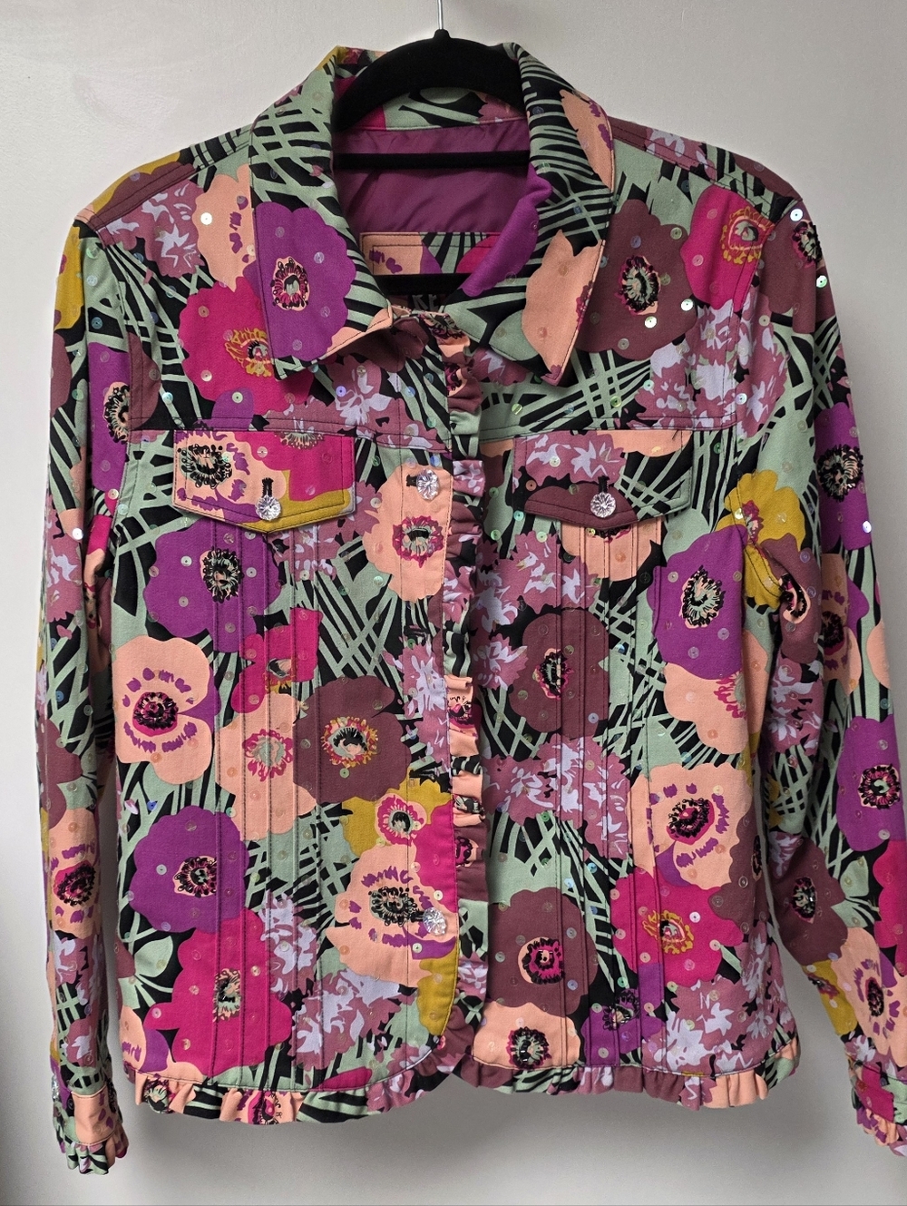 Redd Jeans Floral Button-Front Jacket in Pink, Purple & Mint